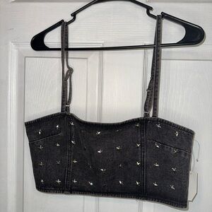 Grey Denim Star Studded Bralette Top